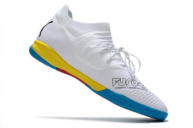 Chuteira Puma Future Z 1.3 Pro Cage Futsal - Branco/Multicores