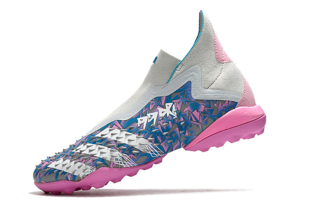 Chuteira Adidas Predator Freak+ Society - Cinza/Rosa/Azul