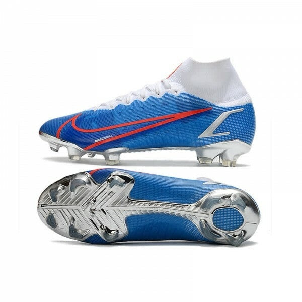 Chuteira Nike Mercurial Superfly 8 Elite Campo FG - Azul/Branco/Vermelho