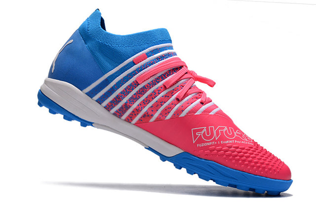 Chuteira Puma Future Z 1.4 Pro Cage Society - Azul/Rosa