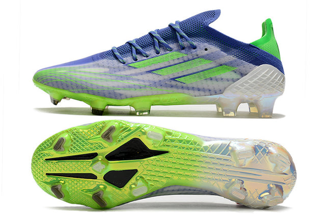 Chuteira Adidas Speedfow.1 FG - Branco/Verde/Azul