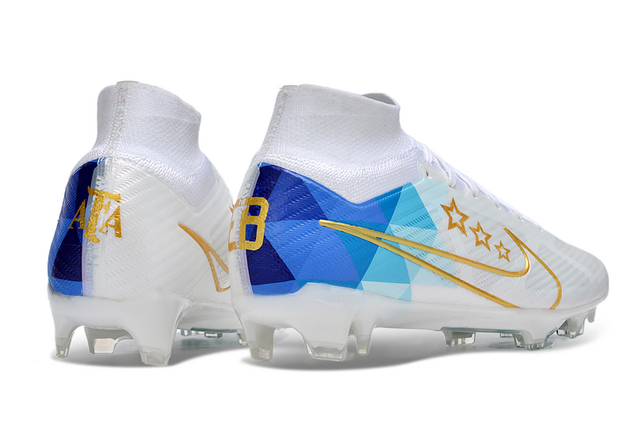 Chuteira Nike Air Zoom Mercurial Superfly 9 Elite Campo - Branco/Azul