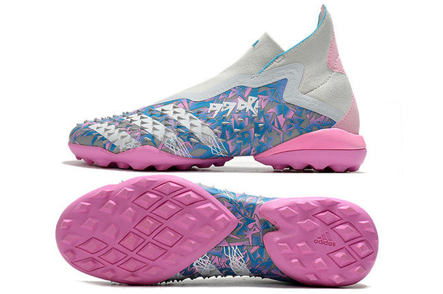 Chuteira Adidas Predator Freak+ Society - Cinza/Rosa/Azul