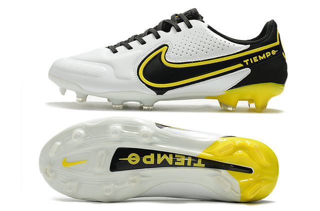 Chuteira Nike Tiempo 9 Elite Campo FG - Branco/Preto/Amarelo