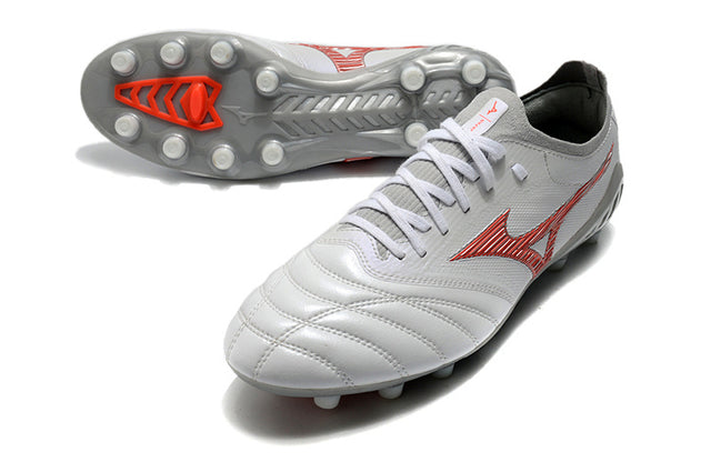 Chuteira Mizuno Morelia Neo 3 Campo FG - Cinza/Vermelho
