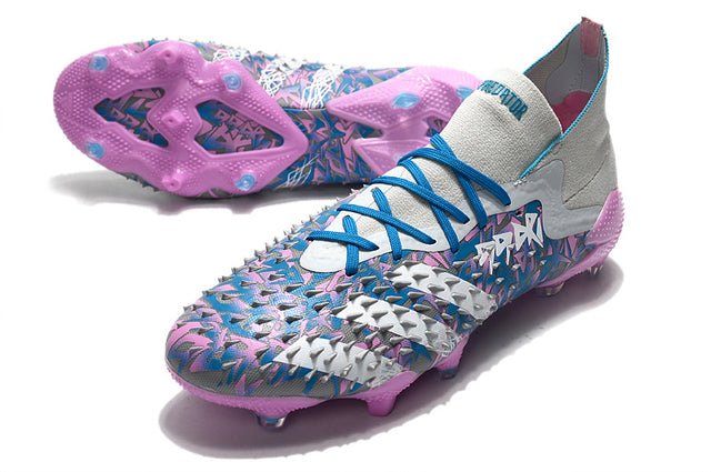 Chuteira Adidas Predator Freak.1 Campo FG - Branco/Azul/Rosa