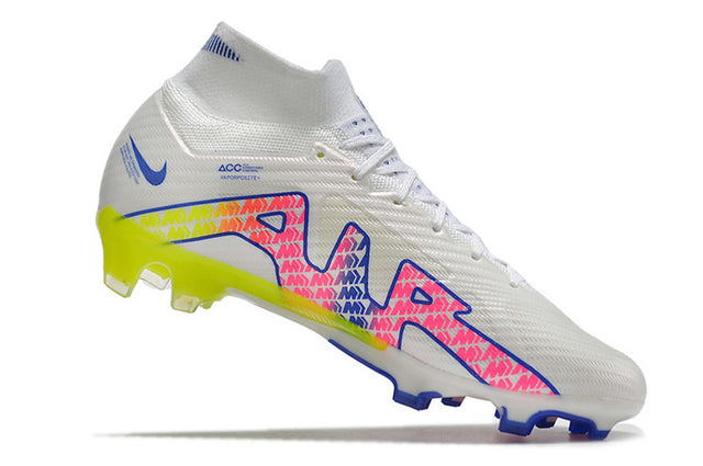 Chuteira Nike Air Zoom Mercurial Superfly 9 Elite - Branco/Azul/Amarelo